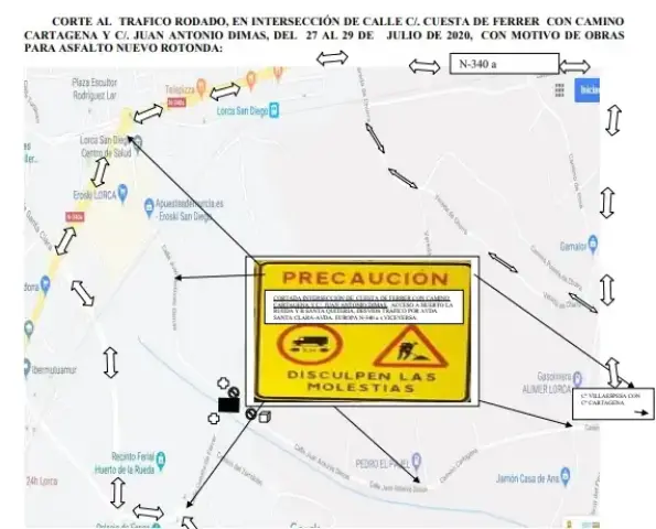 Establecidas normas especiales de circulación entre la Av. Juan Carlos I y Puente Tocinos durante los días 3,4 y 5 de agosto en Lorca