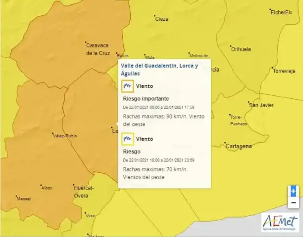 Aemet activa el aviso naranja y amarillo para mañana viernes por fuertes vientos costeros