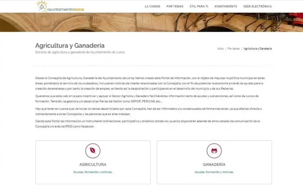 Habilitan dos espacios en el portal de Lorca para la Agricultura y Ganadería y Pedanías y Desarrollo Rural
